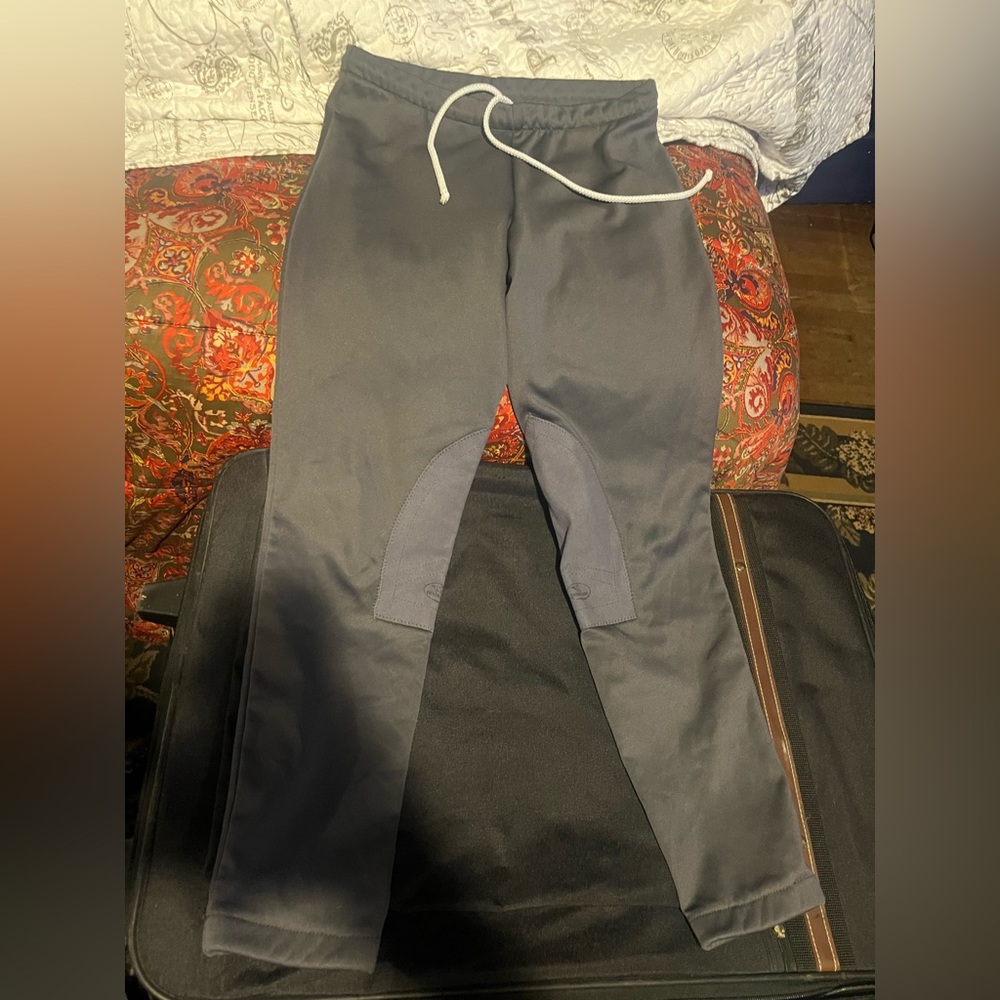 Gray equestrian Sweatpants with White Drawstring and Tapered Fit
